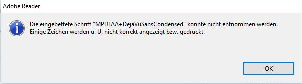 Acrobat Reader Fehlermeldung MPDFAA+DejaVuSansCondensed
